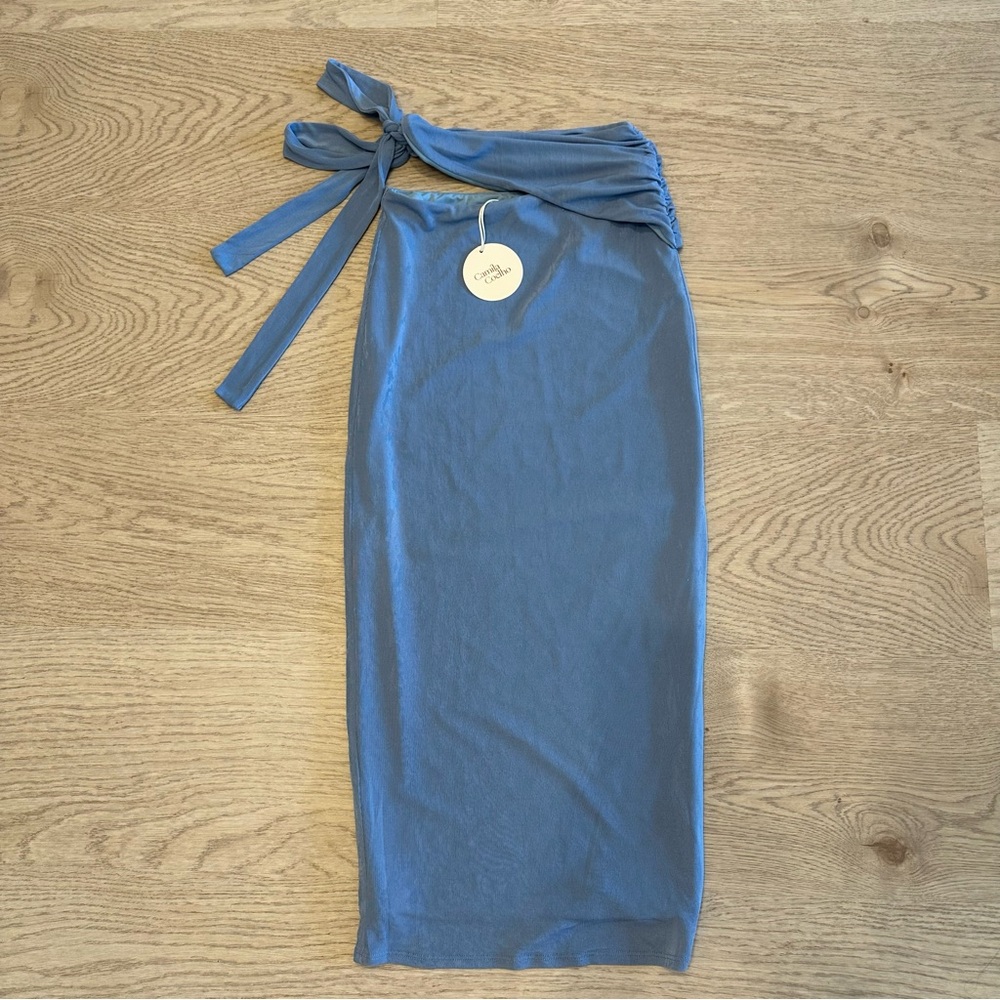 Camila Coelho Blue Midi Skirt with Tie Detail